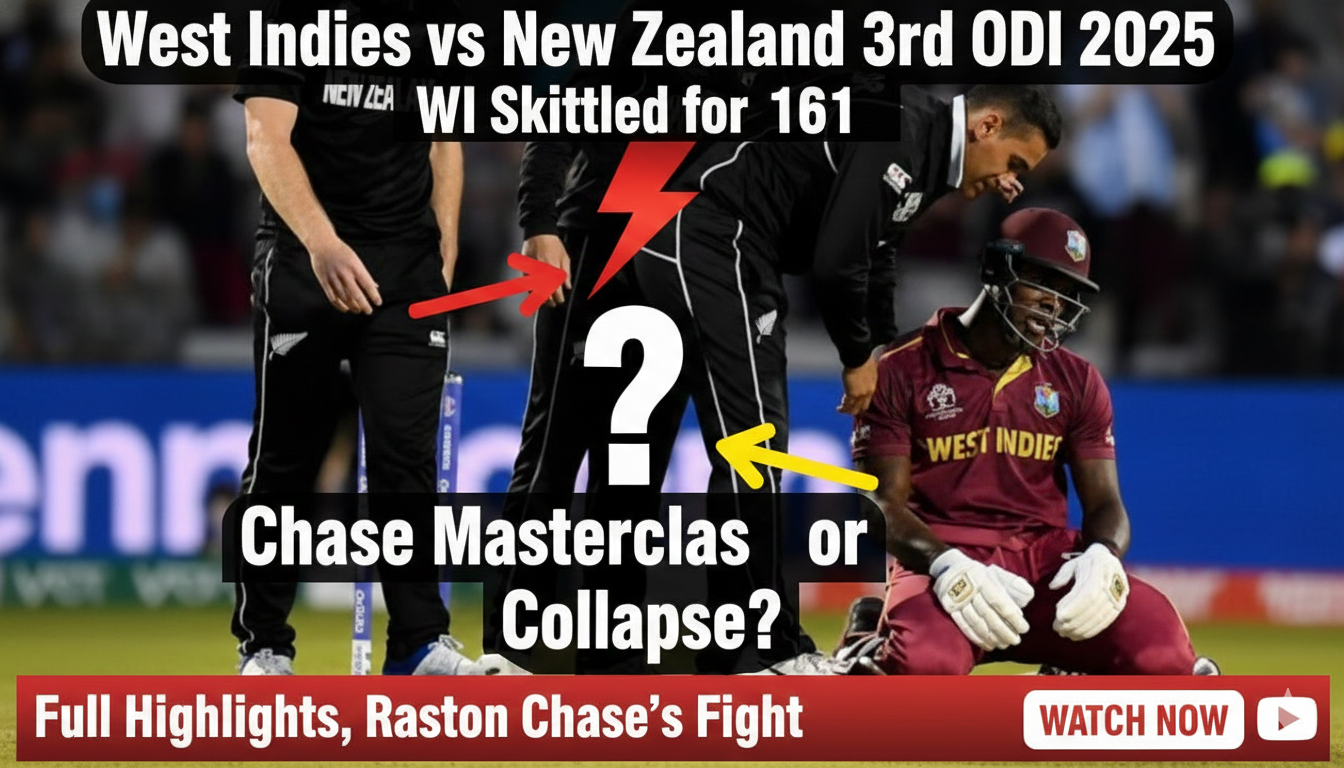 West Indies vs New Zealand 3rd ODI 2025: WI Skittled for 161 – Chase Masterclass or Collapse? Full Highlights, Roston Chase's Fight, and What It Means for the Series