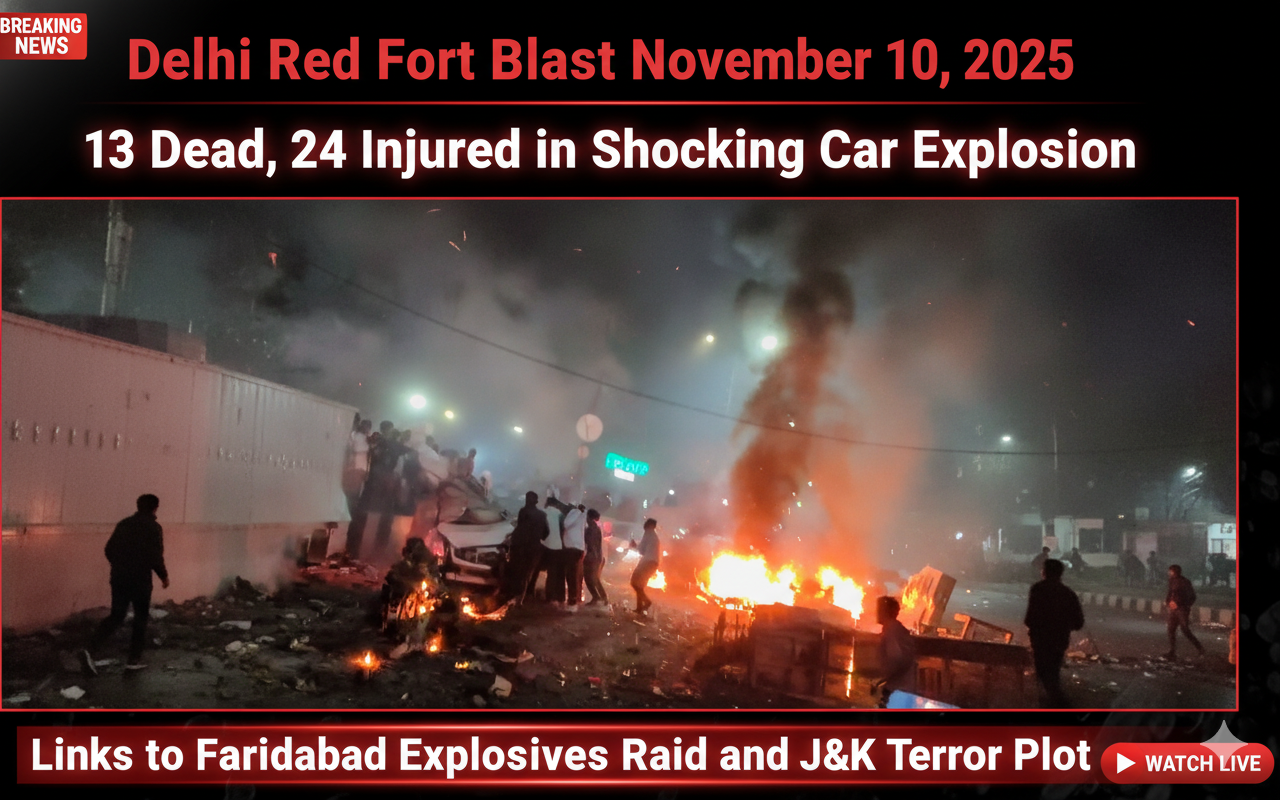 Delhi Red Fort Blast November 10 2025: 13 Dead, 24 Injured in Shocking Car Explosion – Links to Faridabad Explosives Raid and J&K Terror Plot