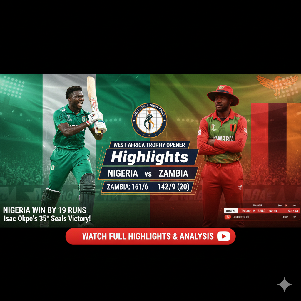 Nigeria vs Zambia Highlights: Hosts Win by 19 Runs in West Africa Trophy Opener – Isaac Okpe's 35* Seals Victory!